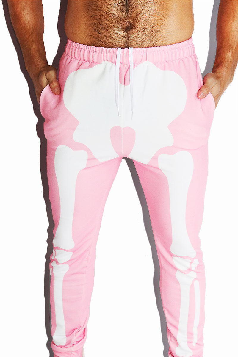 Skeleton All Over Print Sweatpants- Pink