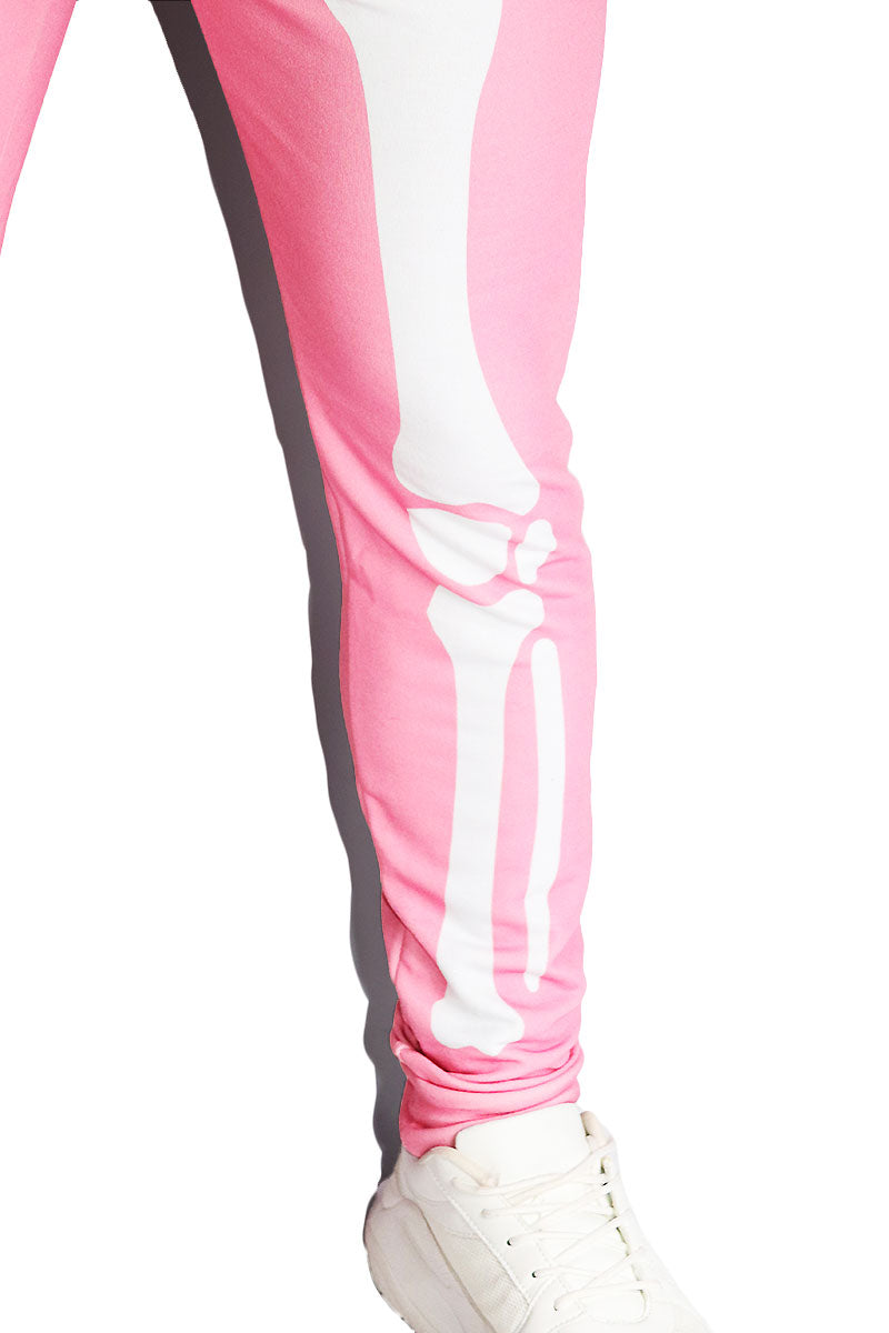 Skeleton All Over Print Sweatpants- Pink