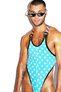 Rainbow Dot Thong Bodysuit- Blue