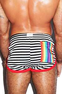 Rainbow Pocket Stripe Running Shorts-Black