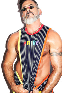 Retro Pride Stripe Low Arm Tank-Navy