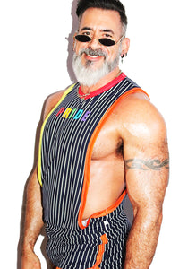 Retro Pride Stripe Low Arm Tank-Navy