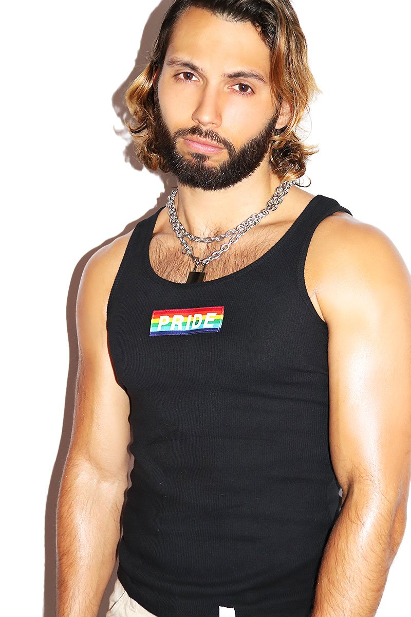 Pride Ribbon Rib Knit Tank-Black