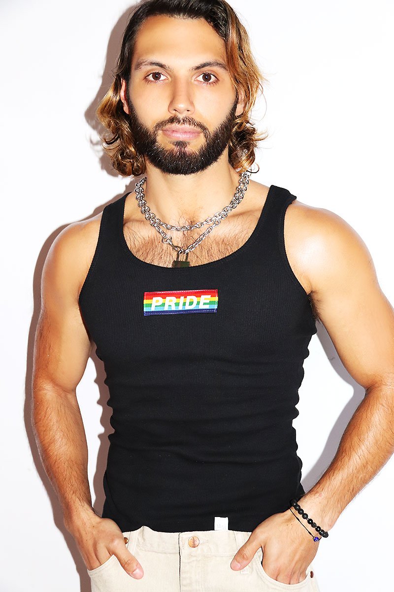Pride Ribbon Rib Knit Tank-Black