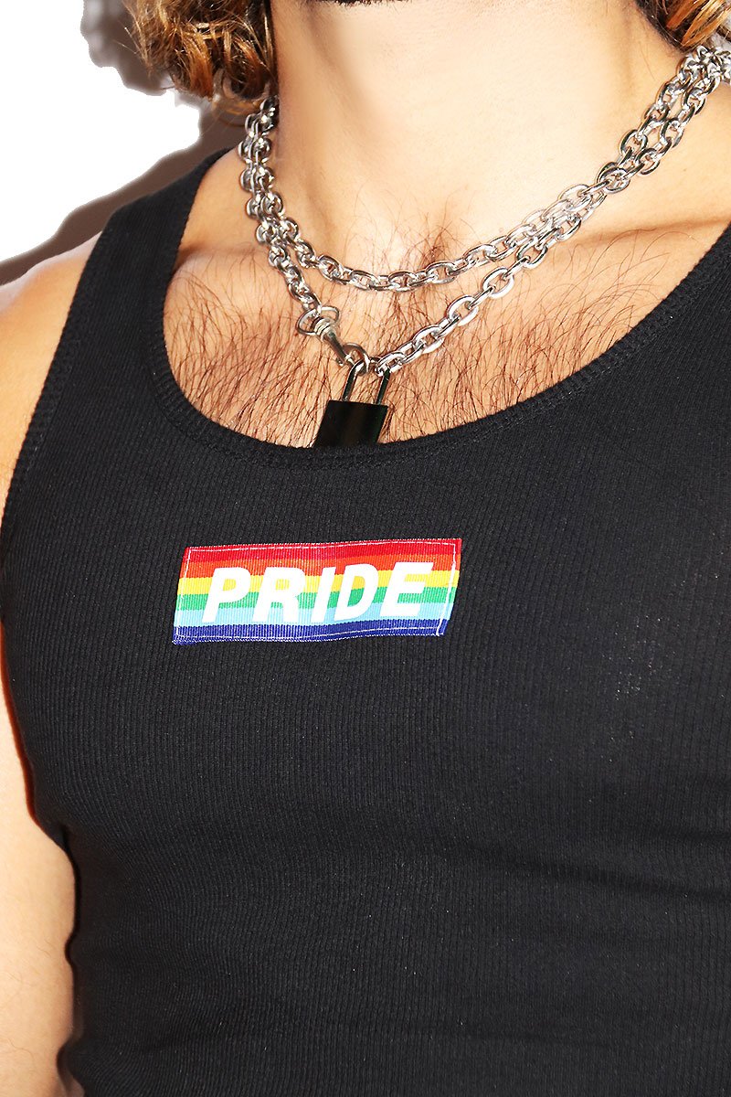 Pride Ribbon Rib Knit Tank-Black
