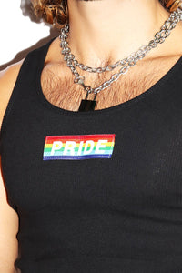 Pride Ribbon Rib Knit Tank-Black