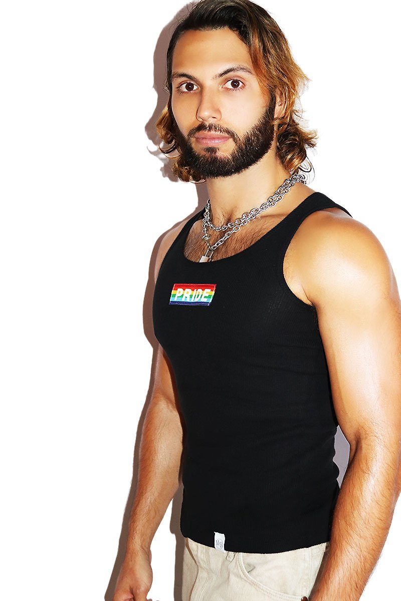 Pride Ribbon Rib Knit Tank-Black
