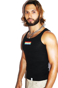 Pride Ribbon Rib Knit Tank-Black
