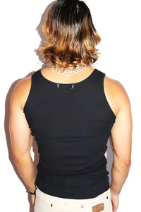 Pride Ribbon Rib Knit Tank-Black