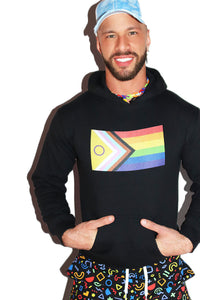 Newest Pride Flag Long Sleeve Hoodie- Black