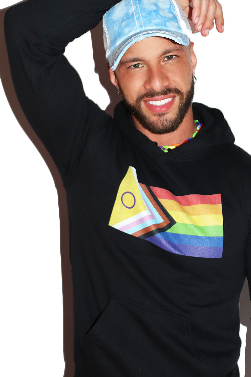 Newest Pride Flag Long Sleeve Hoodie- Black