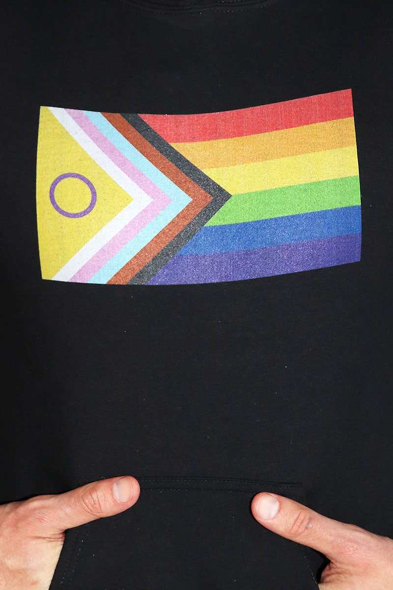 Newest Pride Flag Long Sleeve Hoodie- Black