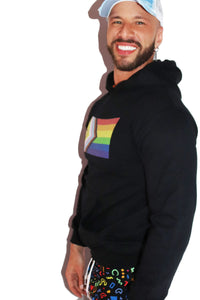 Newest Pride Flag Long Sleeve Hoodie- Black