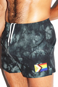 Newest Pride Flag Dye All Over Print Active Shorts- Black