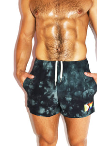 Newest Pride Flag Dye All Over Print Active Shorts- Black