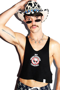 No Unathorized Probing Crop String Tank- Black