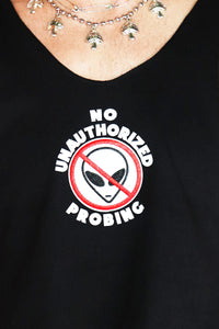 No Unathorized Probing Crop String Tank- Black