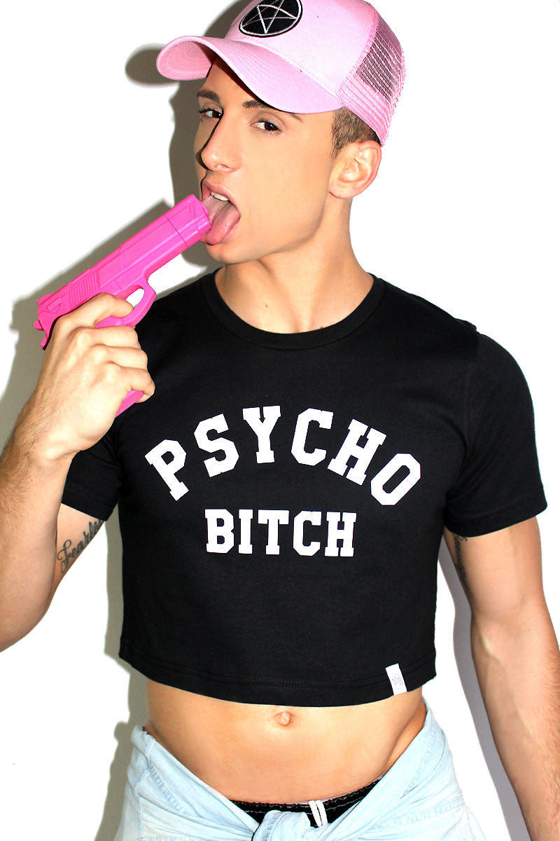 Psycho Bitch Crop Tee- Black