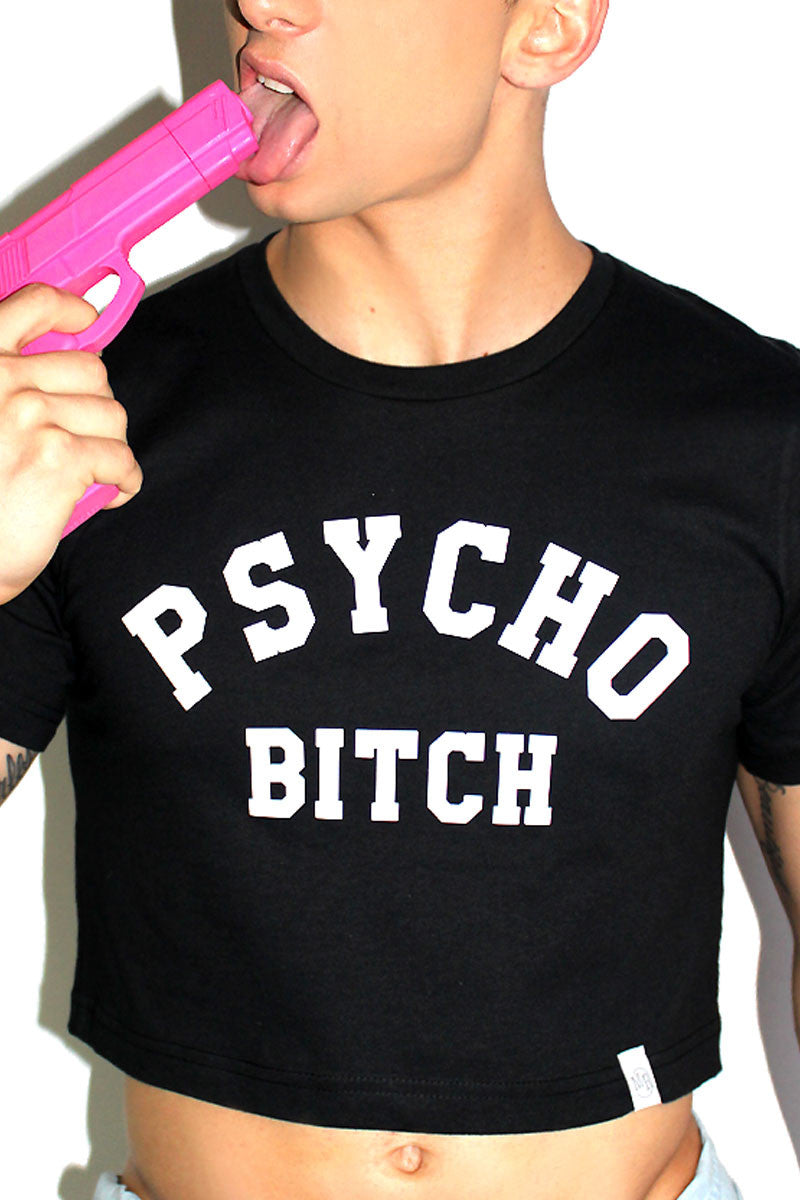 Psycho Bitch Crop Tee- Black