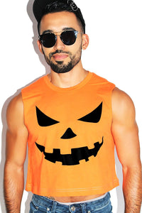 Pumpkin Face Crop Tank- Orange