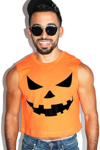 Pumpkin Face Crop Tank- Orange
