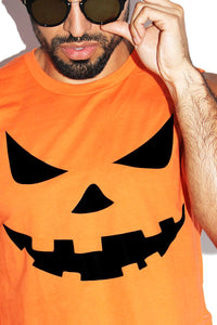 Pumpkin Face Crop Tank- Orange