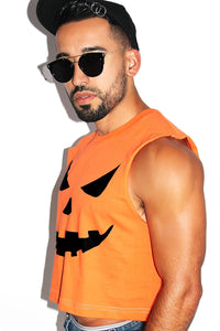 Pumpkin Face Crop Tank- Orange