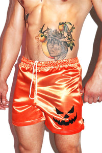 Pumpkin Satin Athletic Shorts-Orange