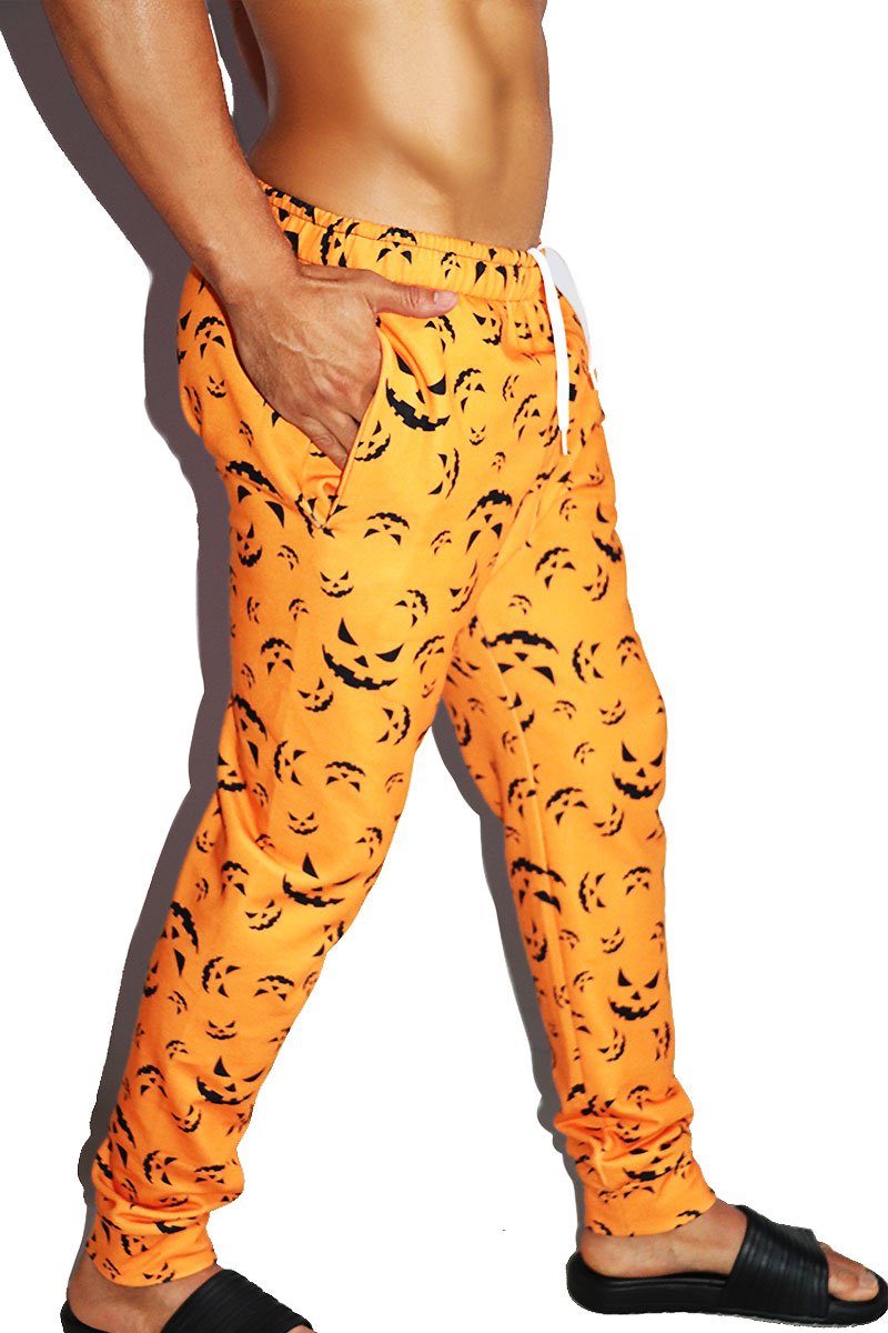 Pumpkin All Over Print Sweatpants- Orange