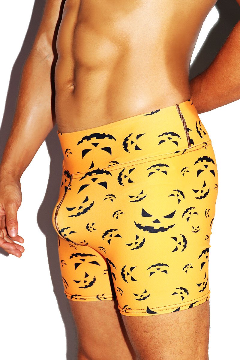 Pumpkin All Over Print Biker Shorts- Orange