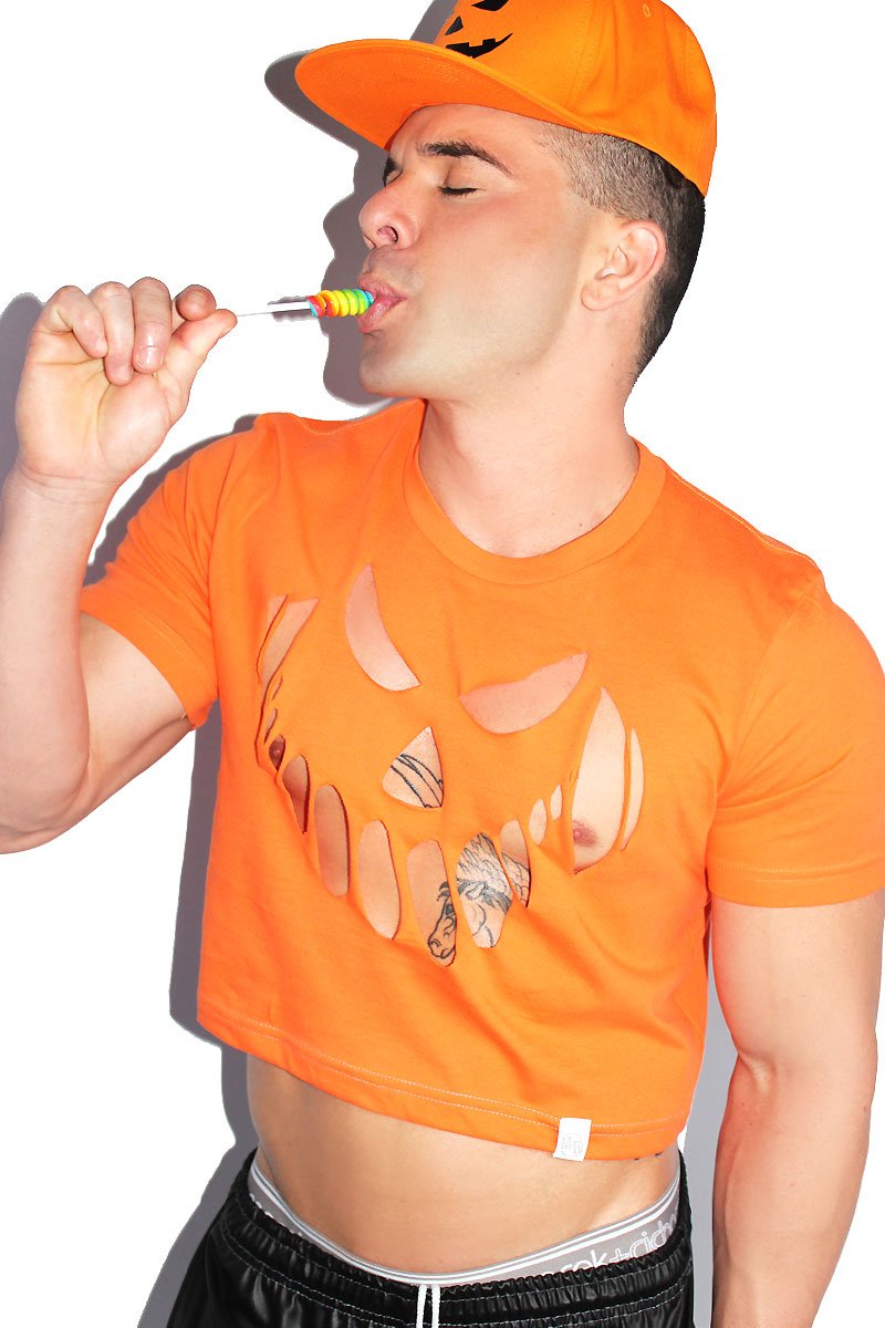 Pumpkin Cutout Crop Tee-Orange