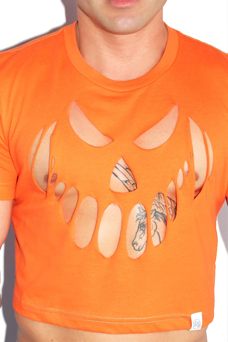 Pumpkin Cutout Crop Tee-Orange