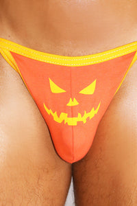 Evil Pumpkin Tied Up String Thong- Orange