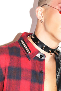 Young Punk Sleeveless Plaid Shirt- Red