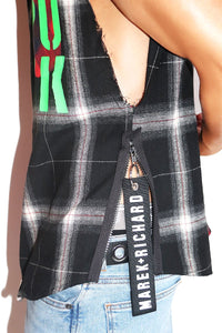 Young Punk Sleeveless Plaid Shirt- Red