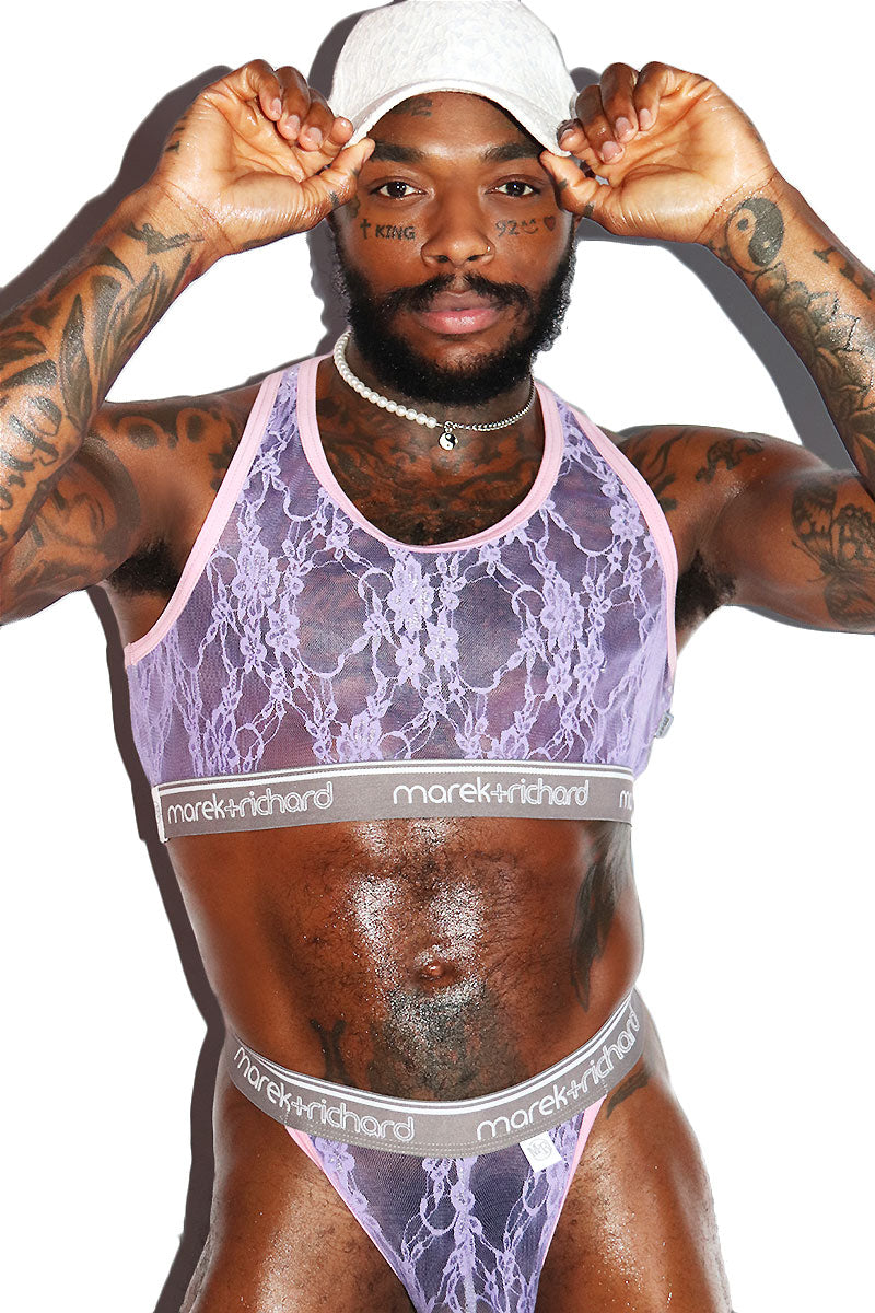Lace Lingerie Crop Racerback Tank- Purple