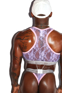 Lace Lingerie Crop Racerback Tank- Purple