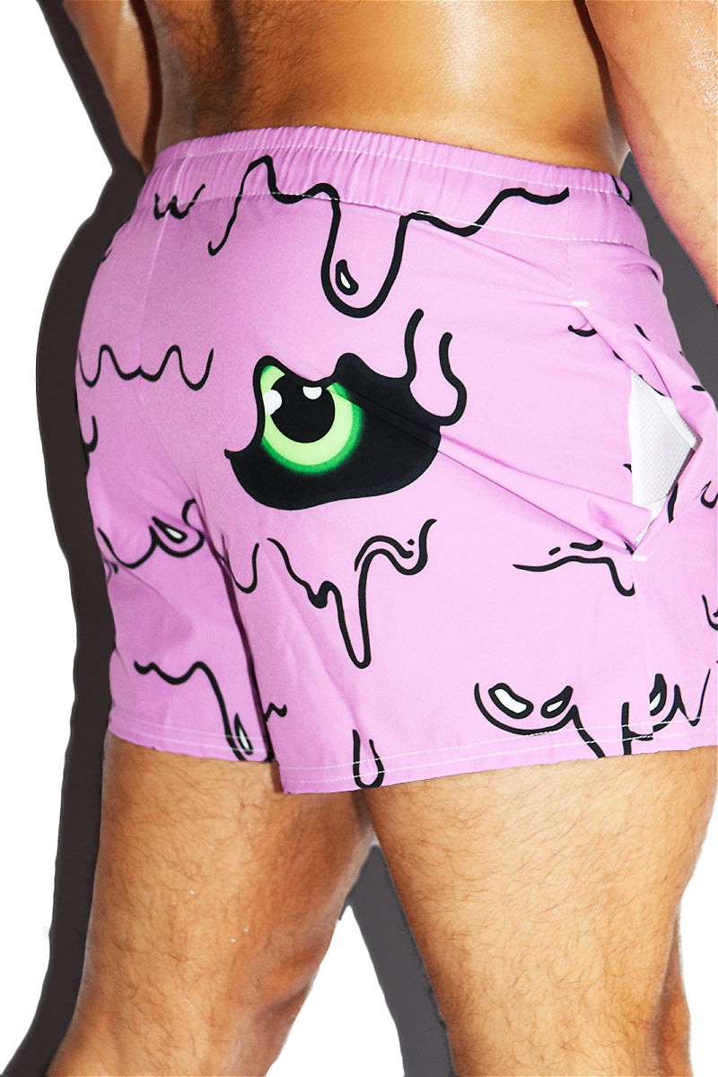 Blob Monster All Over Active Shorts- Purple