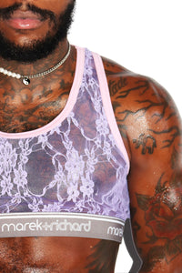 Lace Lingerie Crop Racerback Tank- Purple