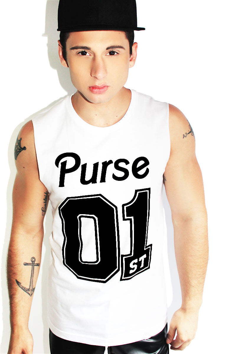Purse First Sleeveless Tee- White