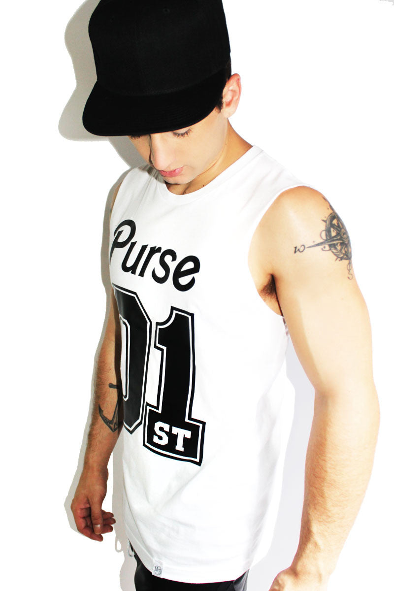 Purse First Sleeveless Tee- White