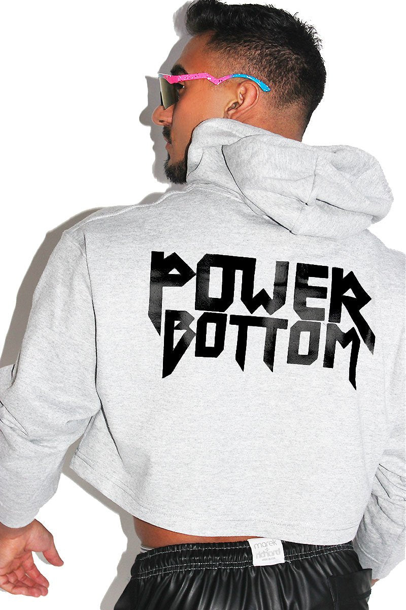 Power Bottom Crop Hoodie-Grey