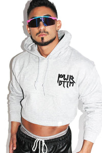 Power Bottom Crop Hoodie-Grey