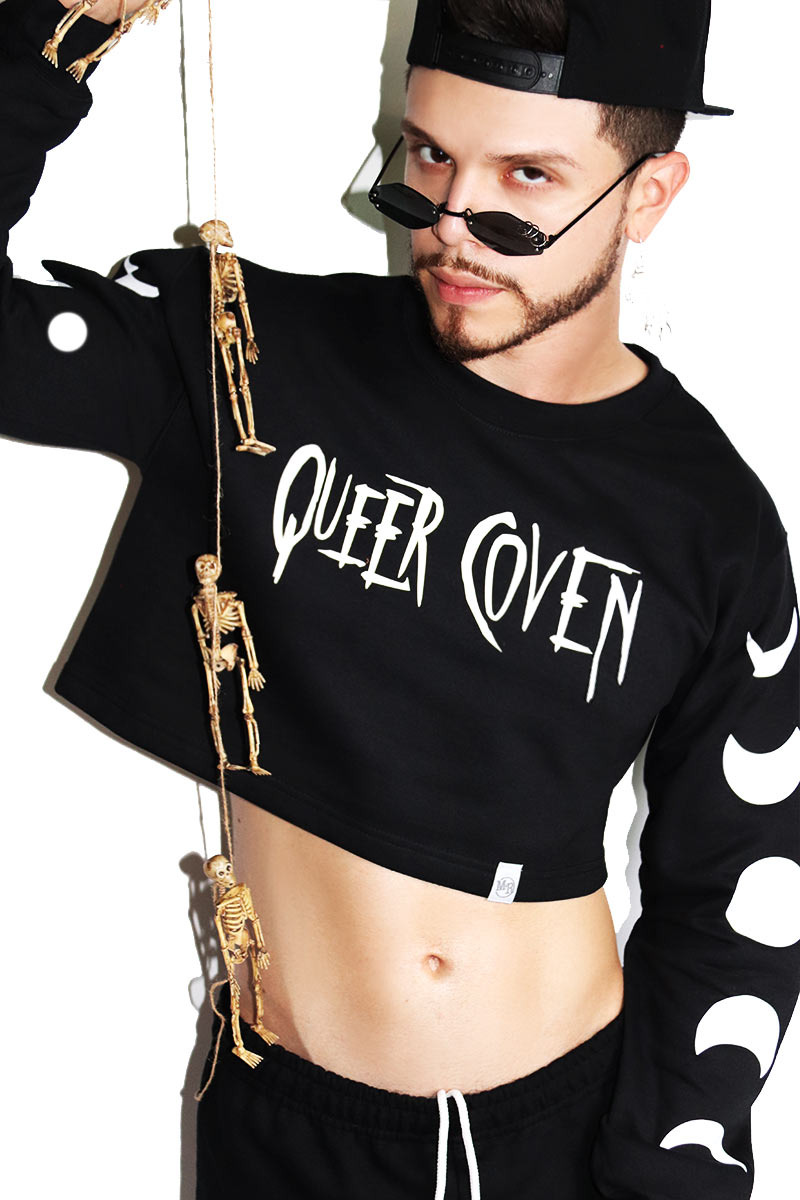 Queer Coven Long Sleeve Crop Sweatshirt-Black