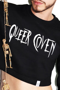 Queer Coven Long Sleeve Crop Sweatshirt-Black