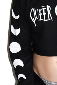 Queer Coven Long Sleeve Crop Sweatshirt-Black