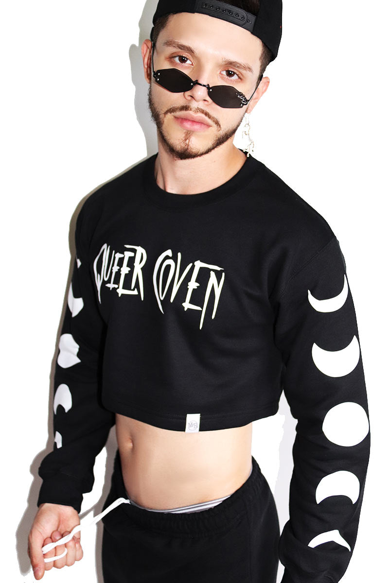Queer Coven Long Sleeve Crop Sweatshirt-Black