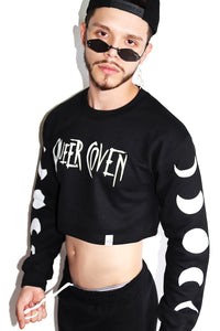 Queer Coven Long Sleeve Crop Sweatshirt-Black