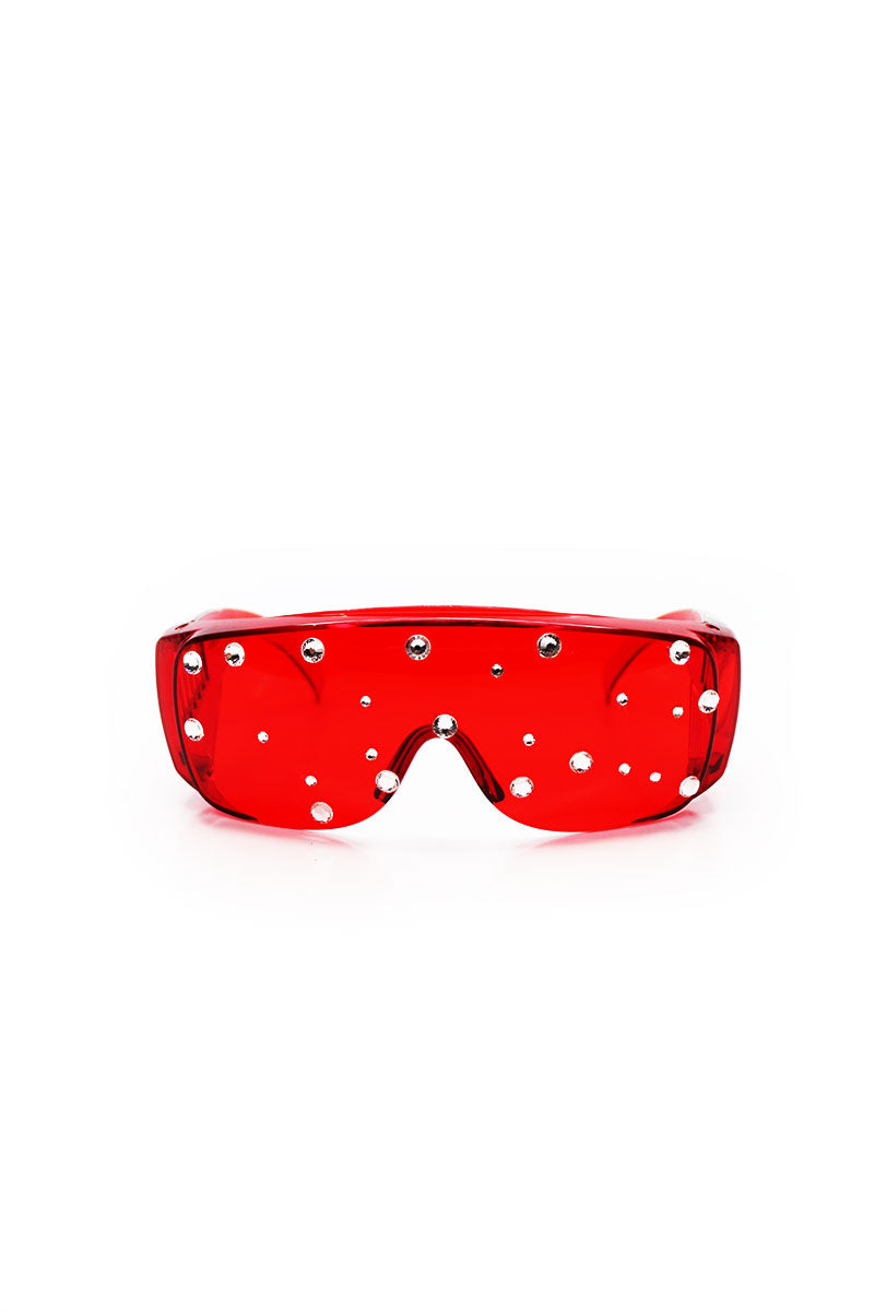 Safety First Rhinestone Goggle Sunglasses- Red