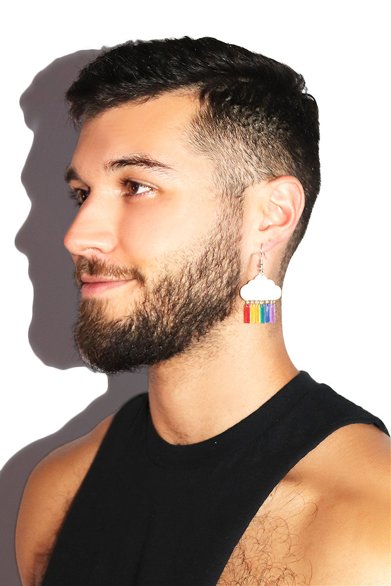 Acrylic Rainbow Cloud Dangle Single Earring - White
